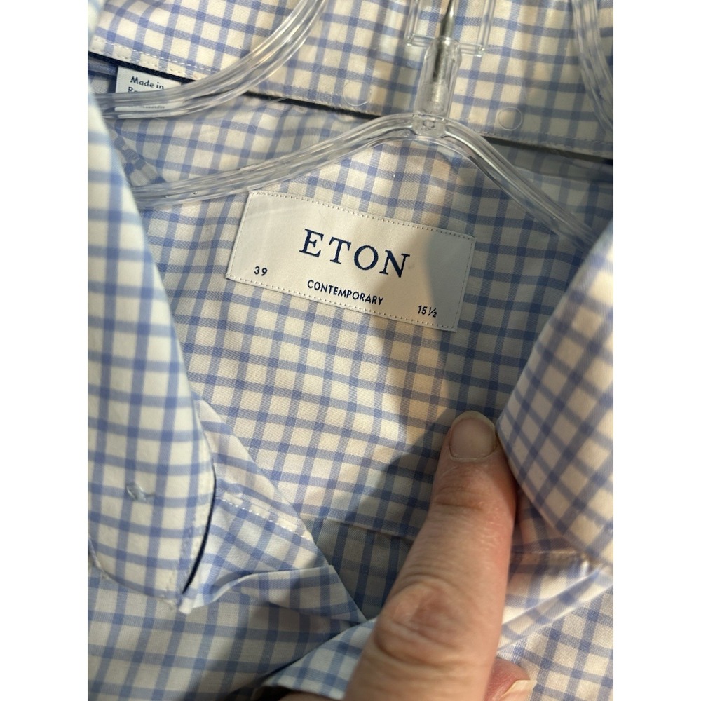 Eton Contemporary Men's 39/15.5 Blue/White Checked Long Sleeve Shirt (R2) - Picture 2 of 5